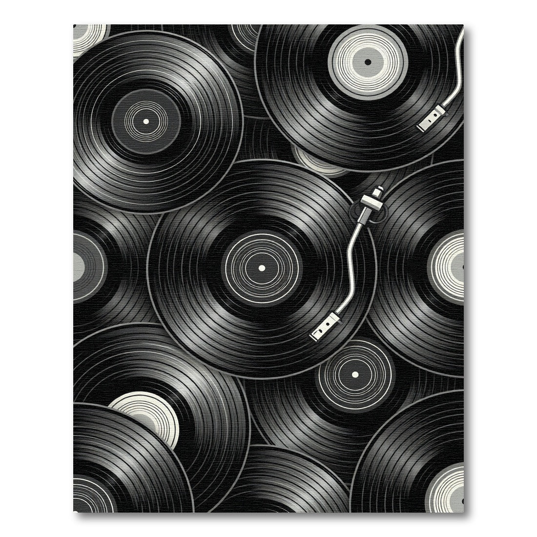 Monochrome Vinyl Record Collage Art Rug