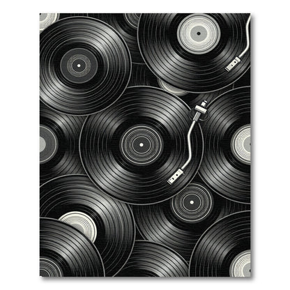 Monochrome Vinyl Record Collage Art Rug
