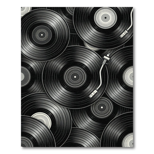 Monochrome Vinyl Record Collage Art Rug