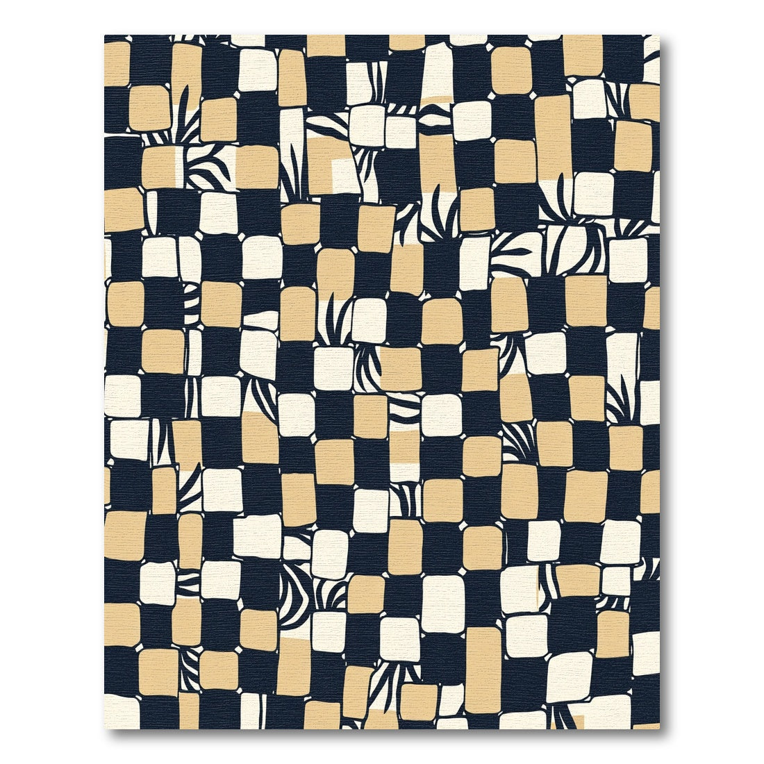 Checkerboard Abstract Black Tan Strokes Rug