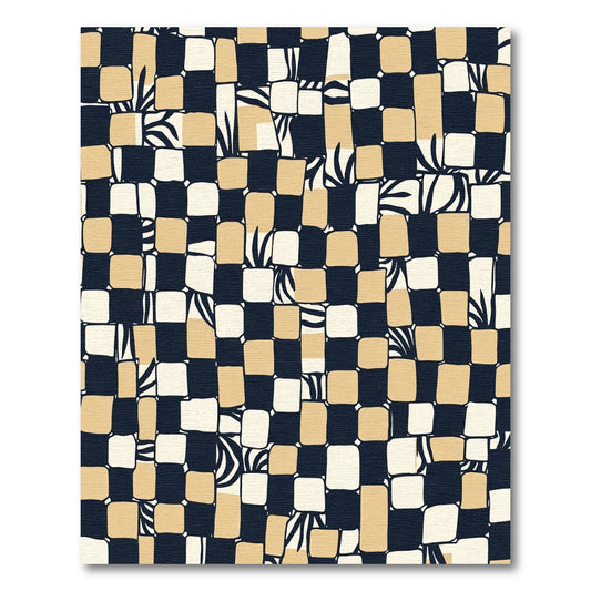 Checkerboard Abstract Black Tan Strokes Rug