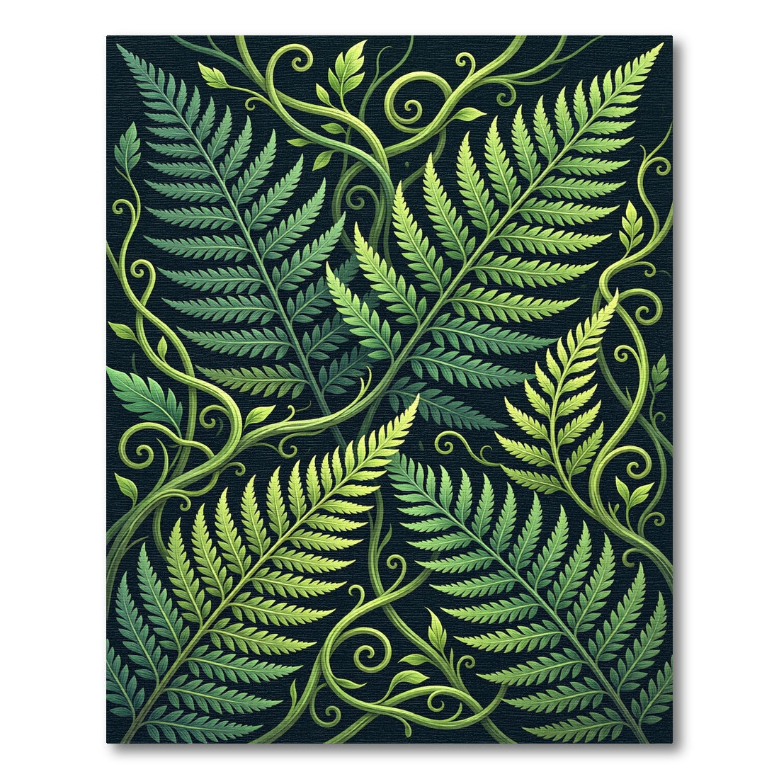 Deep Green Fern Garden Scroll Rug