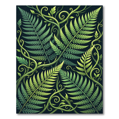 Deep Green Fern Garden Scroll Rug