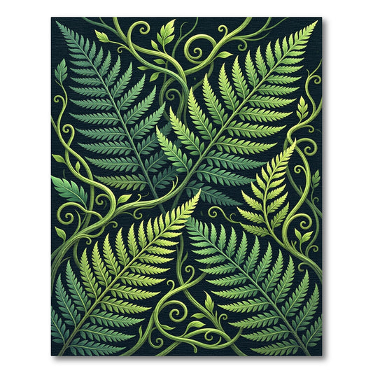 Deep Green Fern Garden Scroll Rug