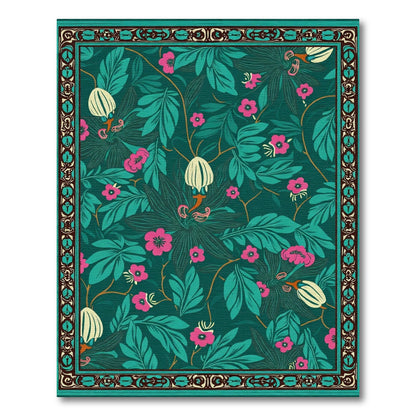 Emerald Green Floral Botanical Garden Rug