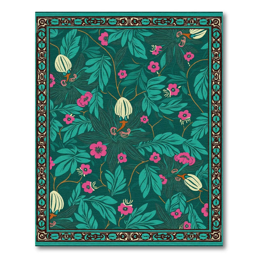 Emerald Green Floral Botanical Garden Rug