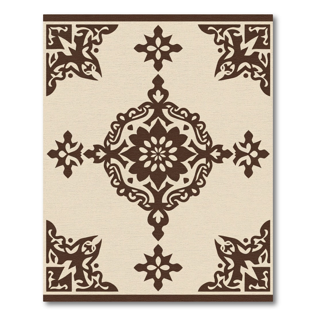 Cream Brown Filigree Medallion Corner Rug