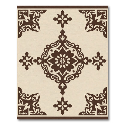 Cream Brown Filigree Medallion Corner Rug