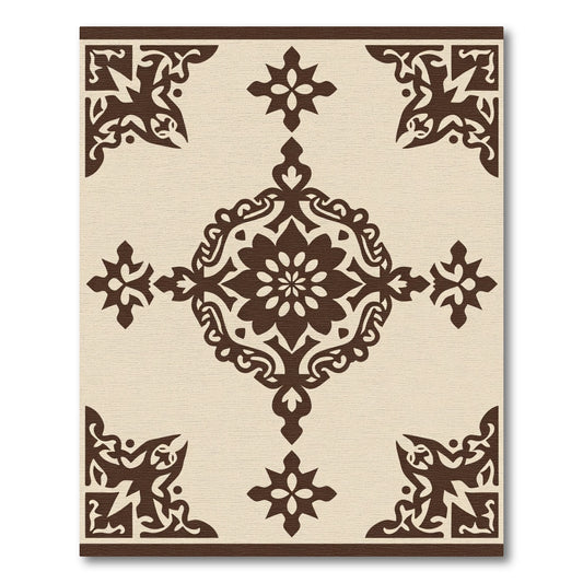 Cream Brown Filigree Medallion Corner Rug