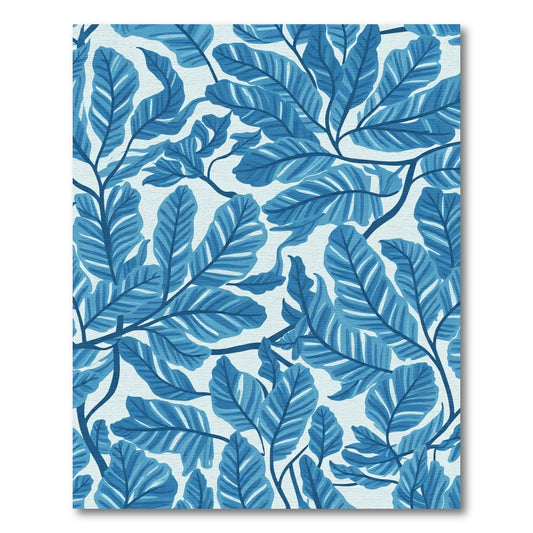 Deep Blue Banana Leaf Swirls Rug
