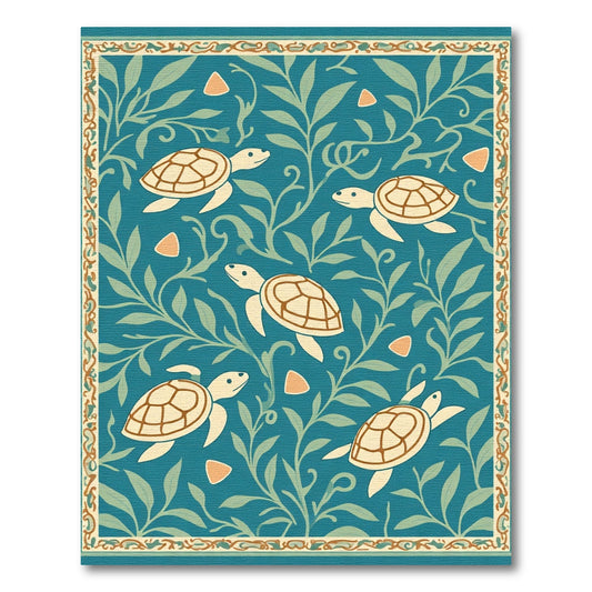 Aqua Blue Sea Turtle Foliage Rug
