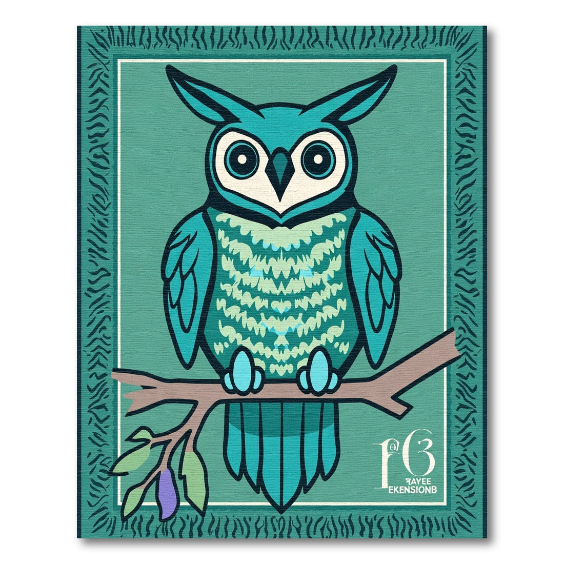 Teal Owl Perched Branch Artful Rug