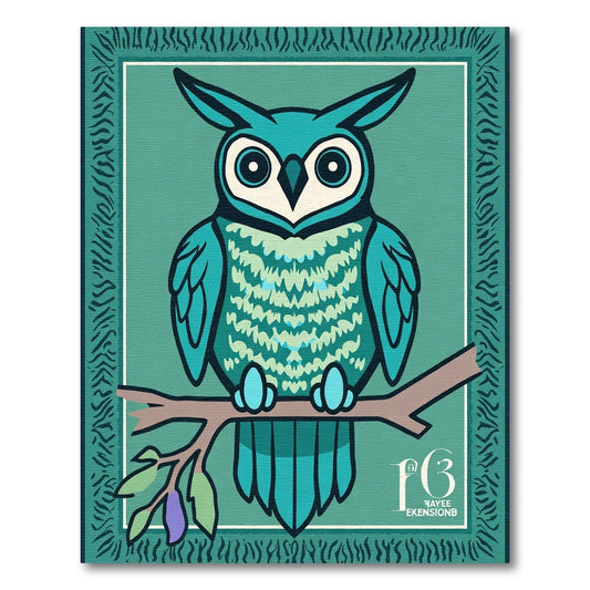 Teal Owl Perched Branch Artful Rug