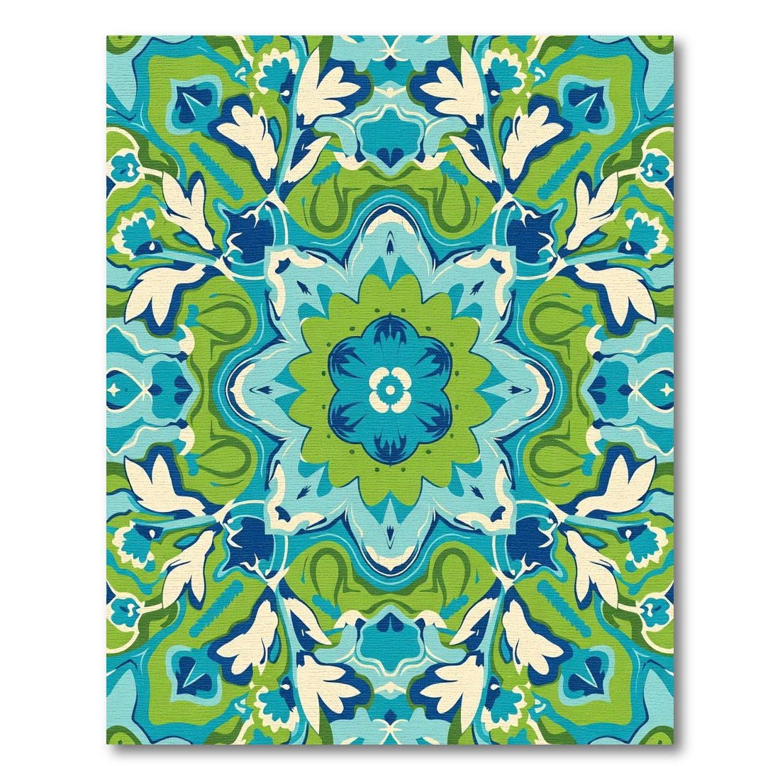 Vibrant Blue Green Floral Medallion Rug