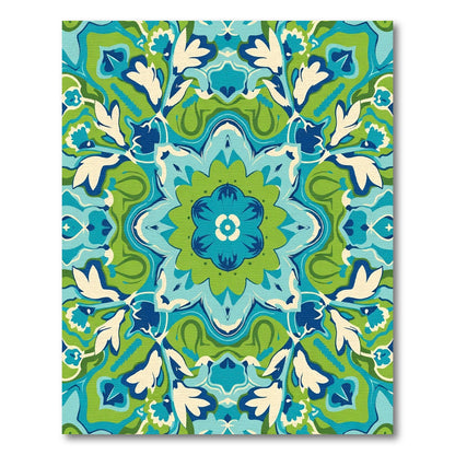 Vibrant Blue Green Floral Medallion Rug