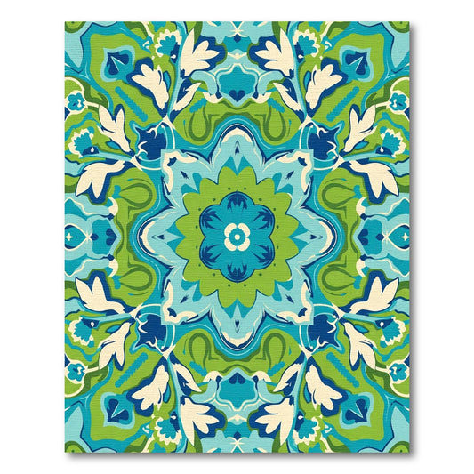Vibrant Blue Green Floral Medallion Rug
