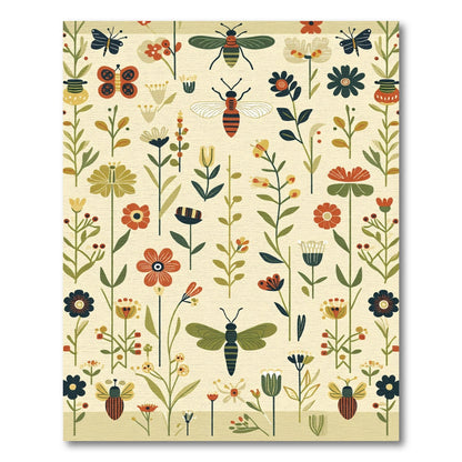 Whimsical Folk Art Botanical Butterfly Rug