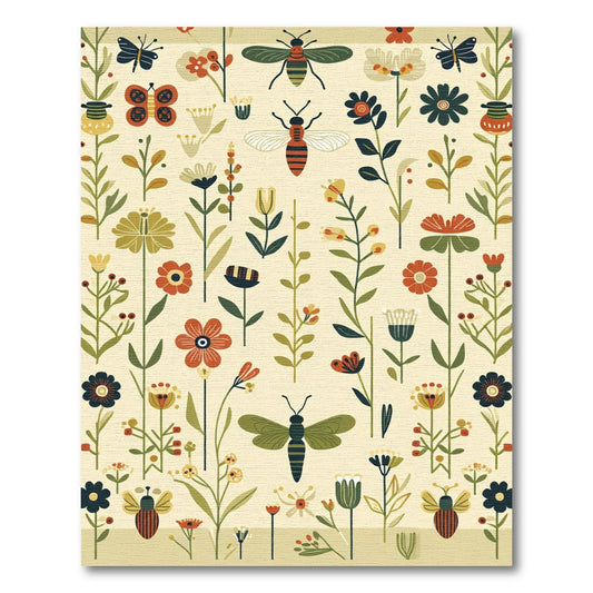 Whimsical Folk Art Botanical Butterfly Rug