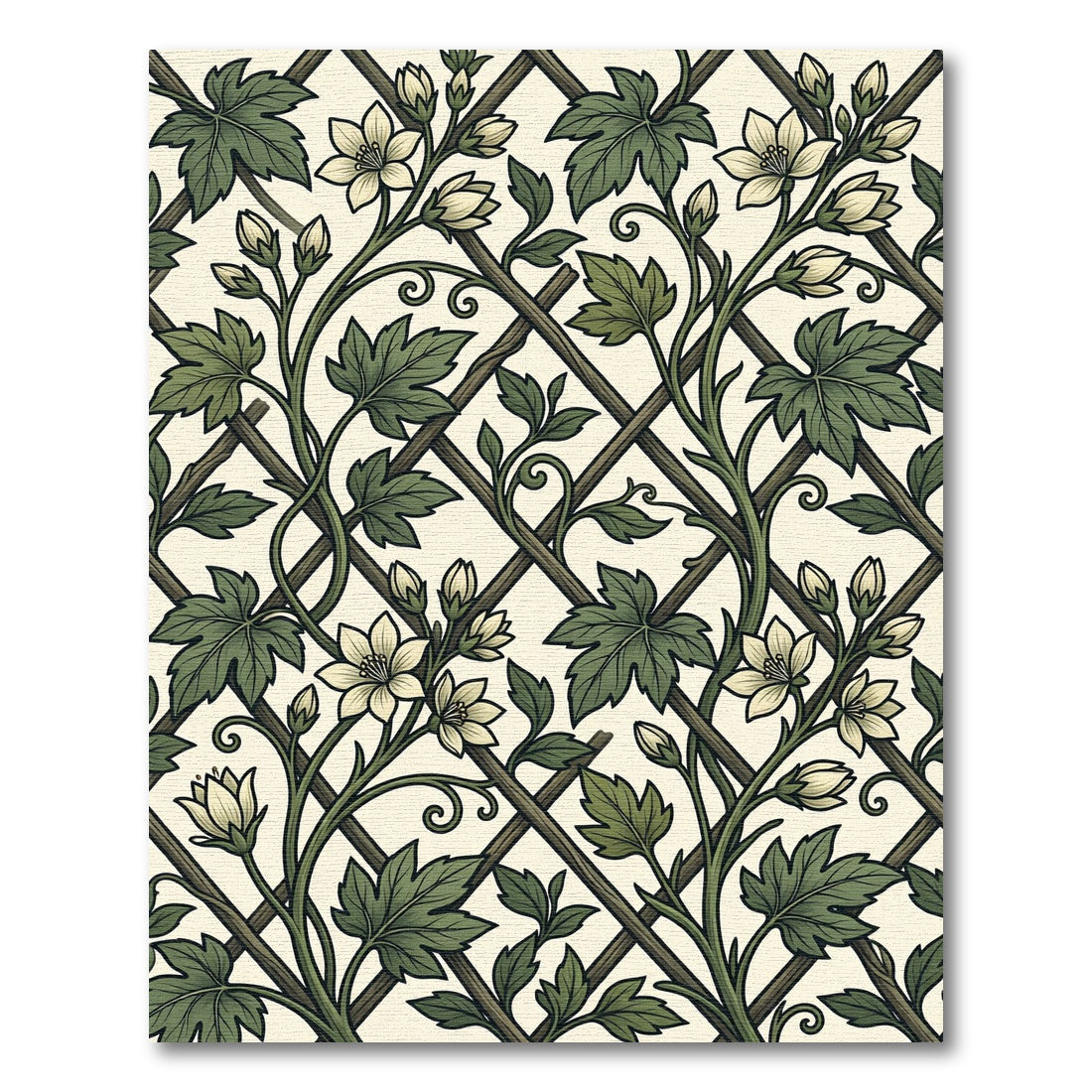 Green Ivy Trellis Botanical Cream Rug