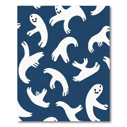 White Spooky Ghost Navy Abstract Rug