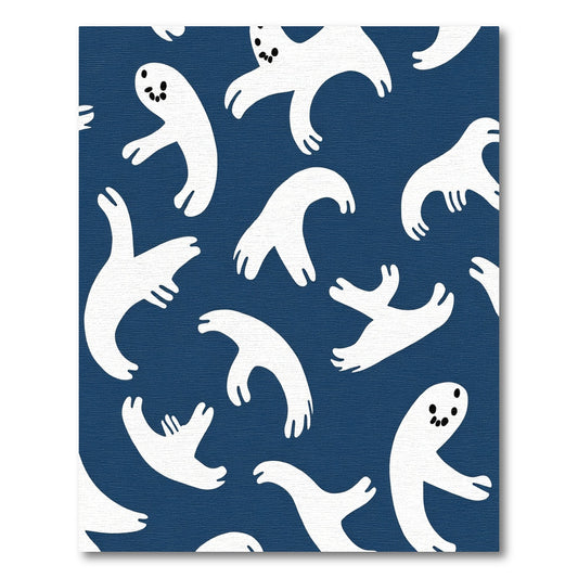 White Spooky Ghost Navy Abstract Rug
