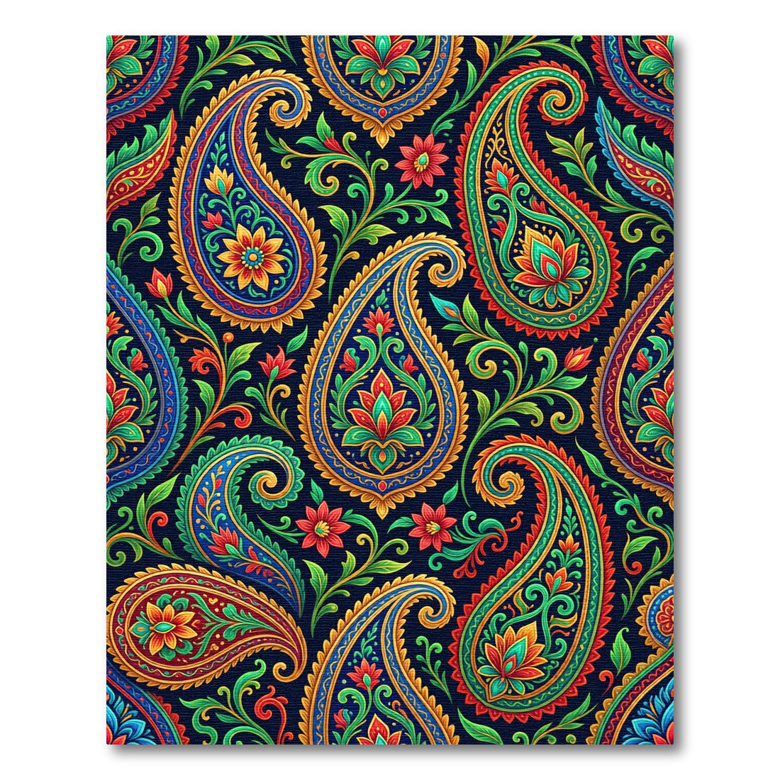 Vibrant Multicolored Floral Paisleys on Navy Rug