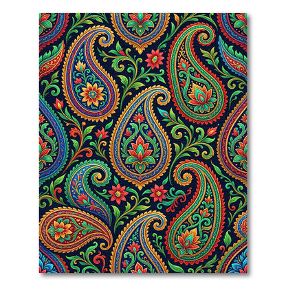 Vibrant Multicolored Floral Paisleys on Navy Rug
