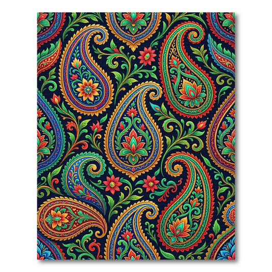 Vibrant Multicolored Floral Paisleys on Navy Rug