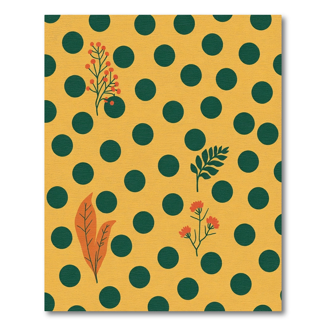 Golden Polka Dot Floral Branch Rug