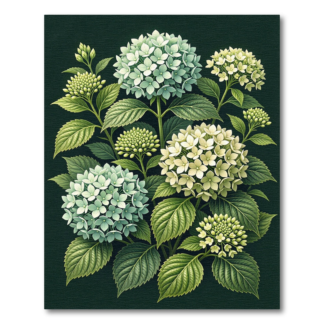 Botanical Hydrangea Floral Dark Green Rug