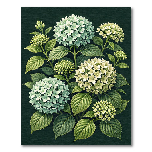 Botanical Hydrangea Floral Dark Green Rug