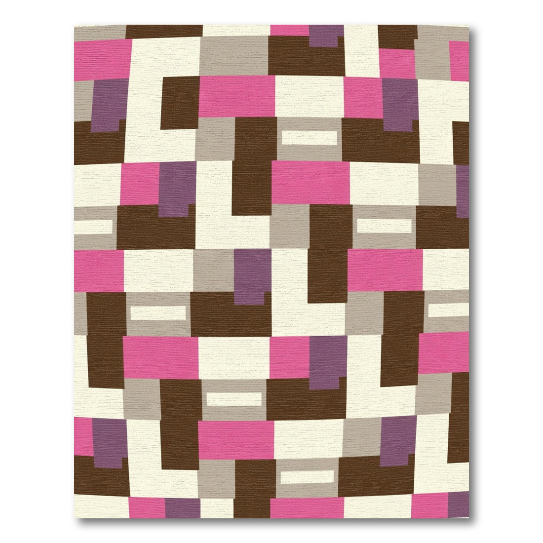 Retro Pink Brown Geometric Blocks Rug