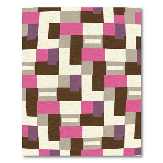 Retro Pink Brown Geometric Blocks Rug