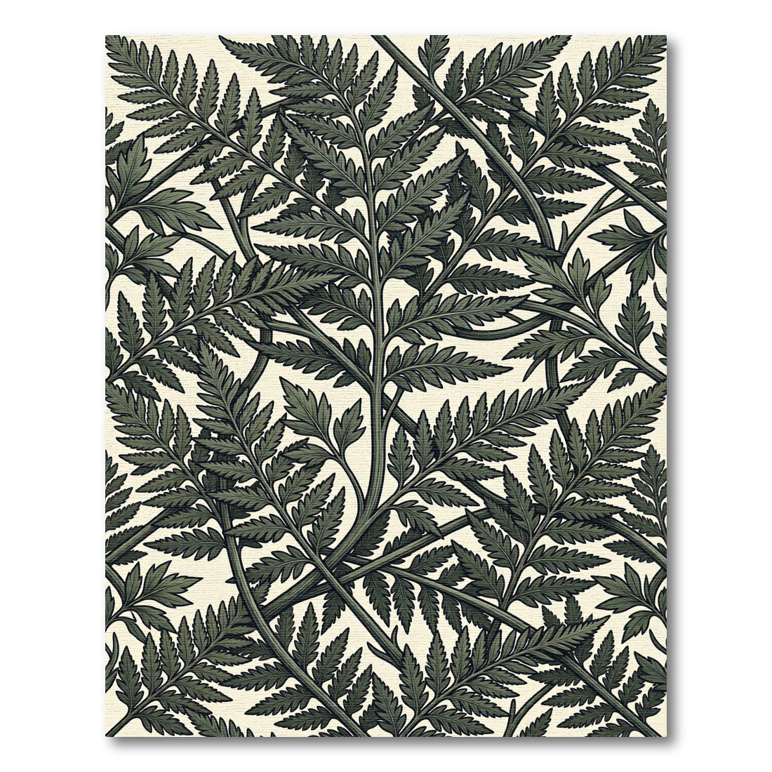 Lush Sage Green Handcrafted Fern Botanical Rug