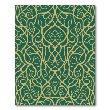 Emerald Green Golden Swirl Arabesque Rug
