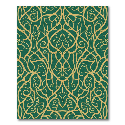 Emerald Green Golden Swirl Arabesque Rug