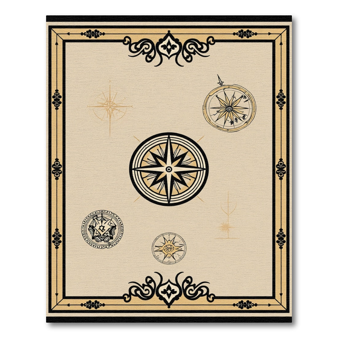 Vintage Compass Rose Navigation Elements Rug