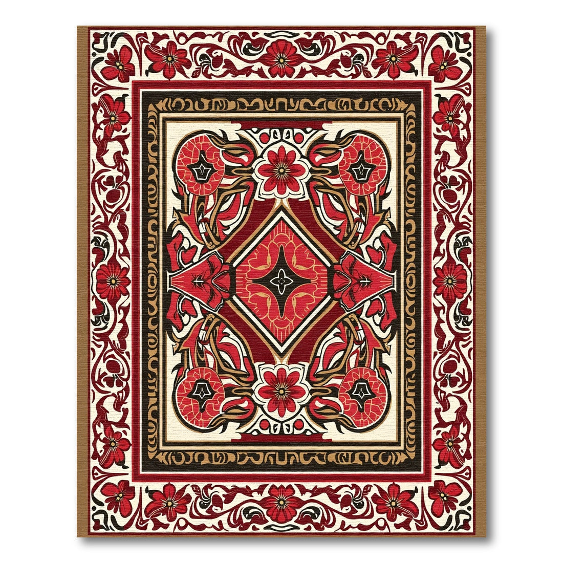 Crimson Floral Art Nouveau Square Rug