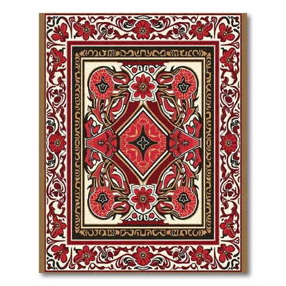 Crimson Floral Art Nouveau Square Rug
