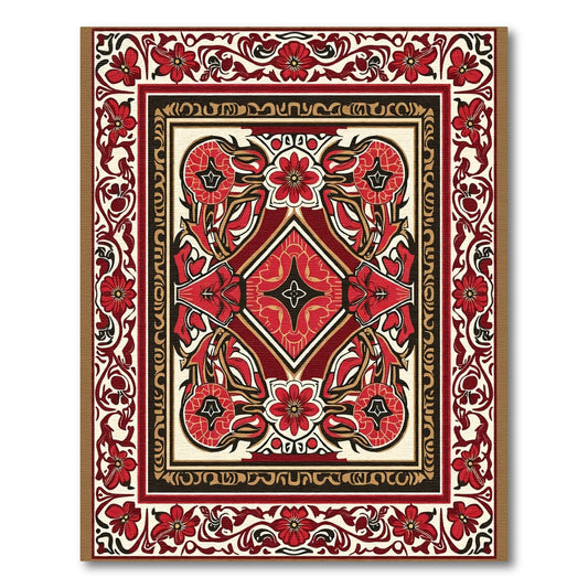 Crimson Floral Art Nouveau Square Rug