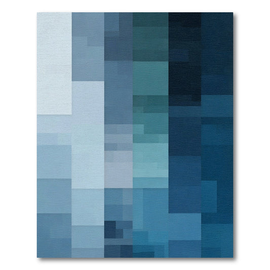 Modern Blue Geometric Gradient Blocks Rug
