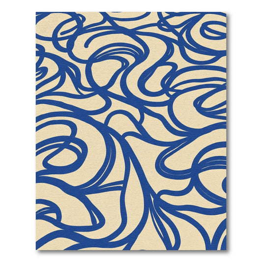 Cream Blue Abstract Organic Swirl Rug