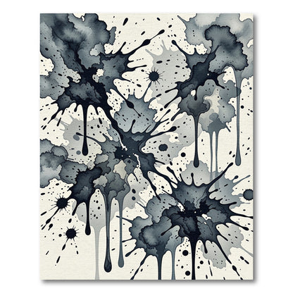 Monochromatic Ink Splatter Cascade Rug