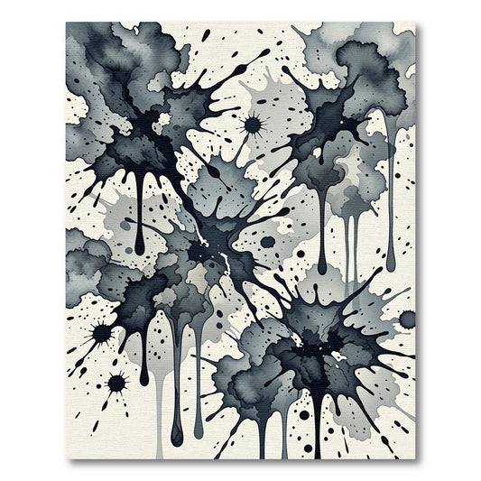 Monochromatic Ink Splatter Cascade Rug