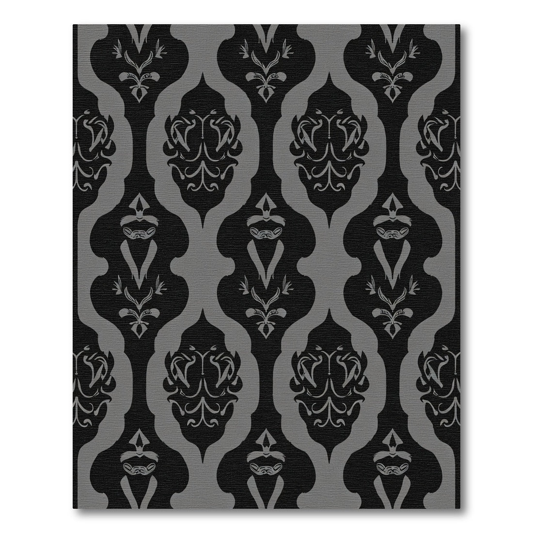 Dark Gray Baroque Scroll Damask Rug