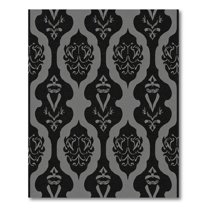 Dark Gray Baroque Scroll Damask Rug