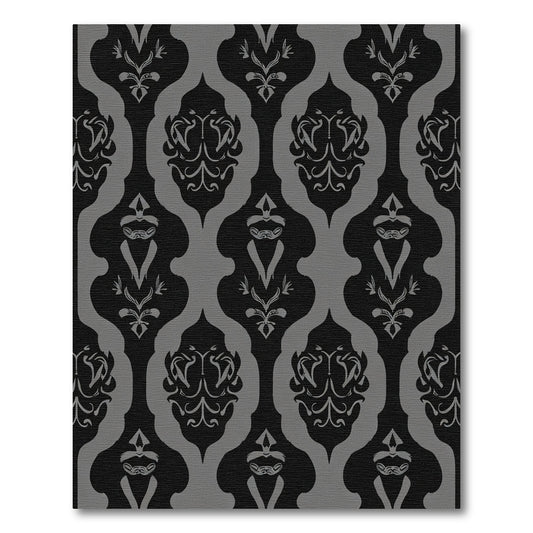 Dark Gray Baroque Scroll Damask Rug