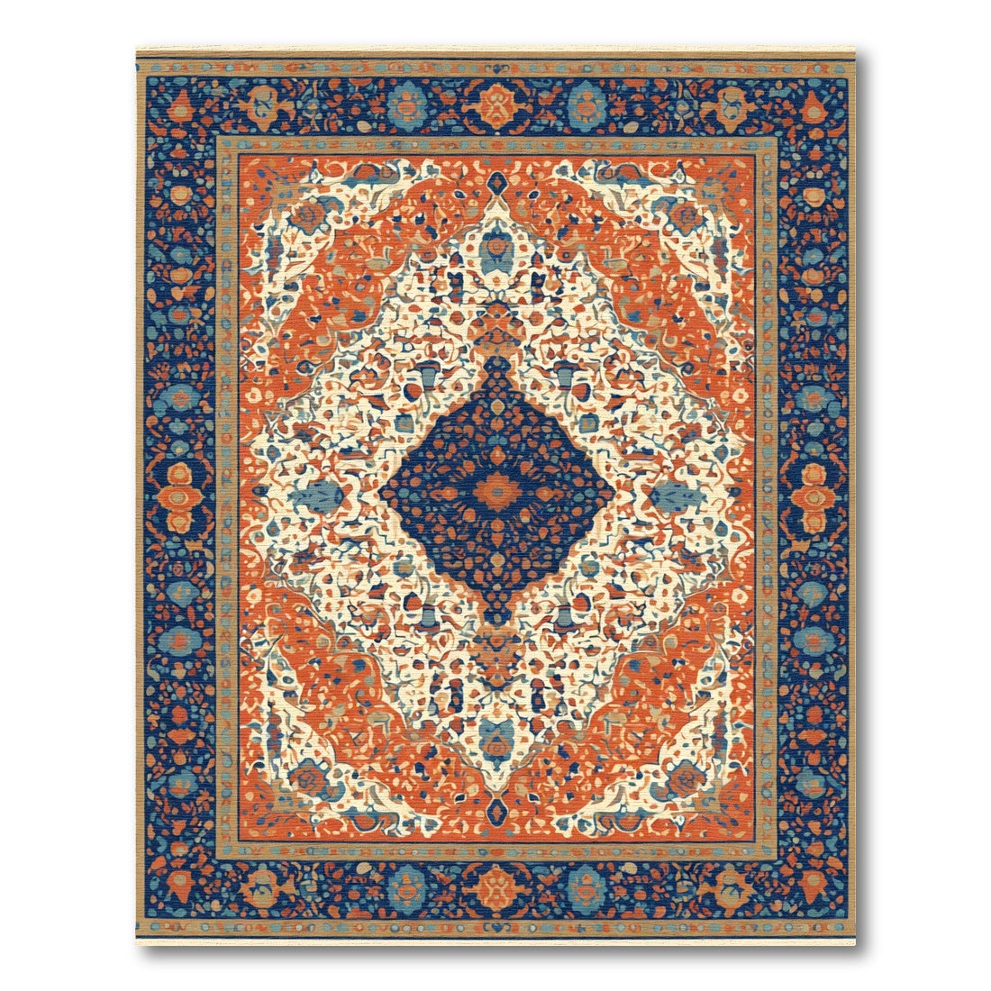 Crimson Blue Detailed Floral Medallion Rug