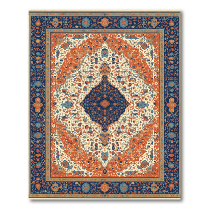 Crimson Blue Detailed Floral Medallion Rug