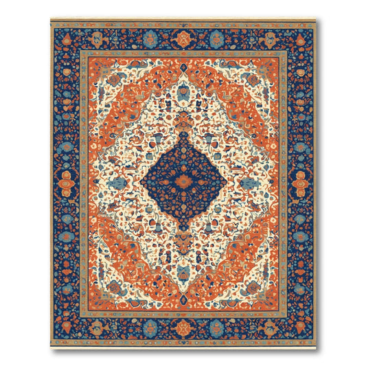 Crimson Blue Detailed Floral Medallion Rug